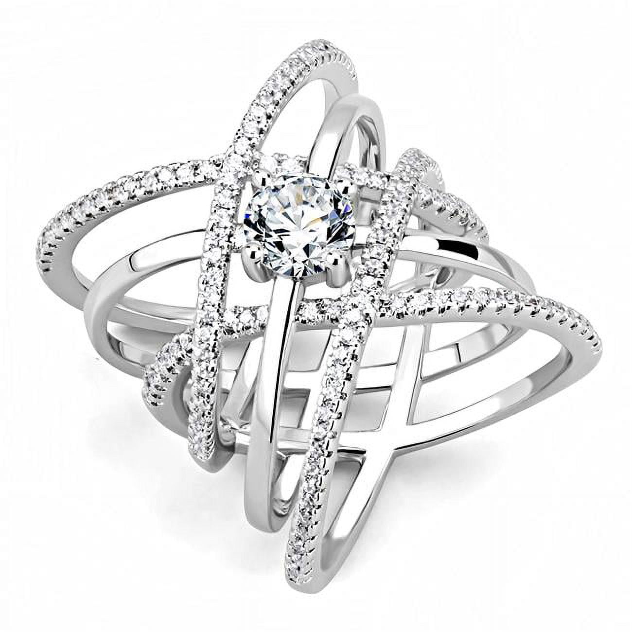 Women Rhodium Brass Ring with AAA Grade CZ in Clear - Size 5