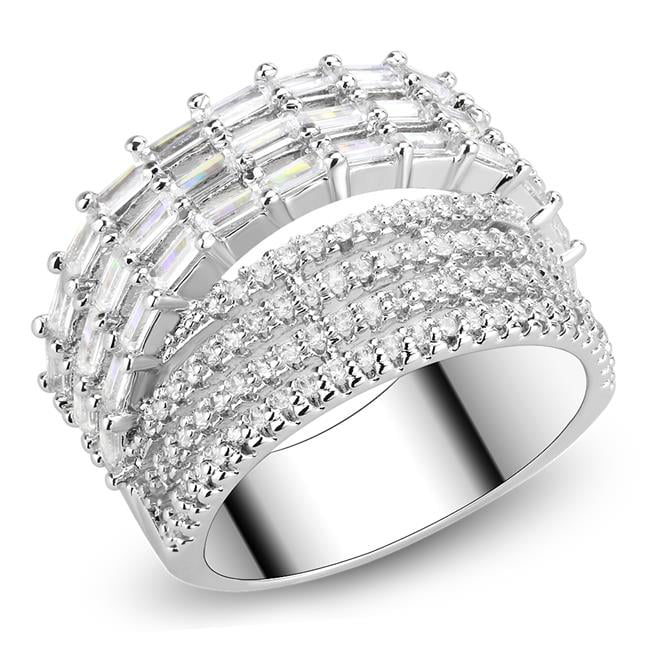Women Rhodium Brass Ring with AAA Grade CZ in Clear - Size 6