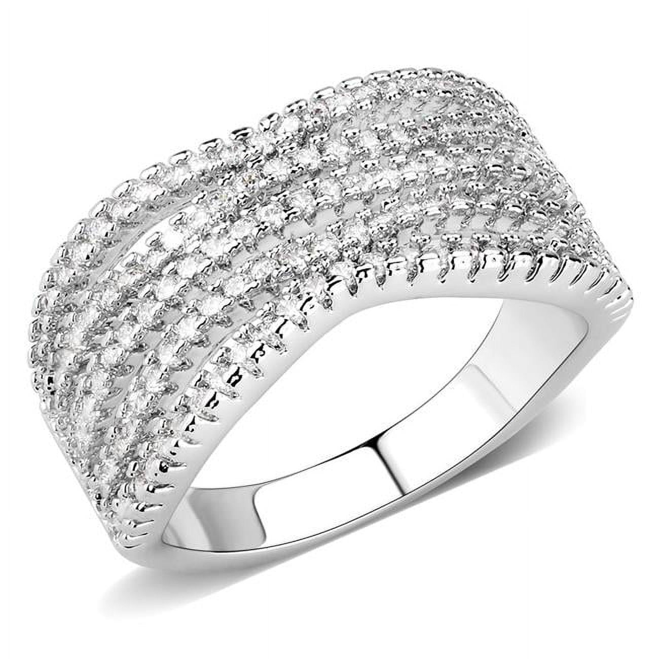 Women Rhodium Brass Ring with AAA Grade CZ in Clear - Size 8