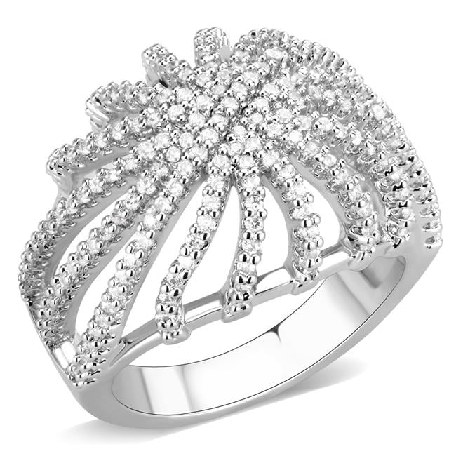 Women Rhodium Brass Ring with AAA Grade CZ in Clear - Size 7