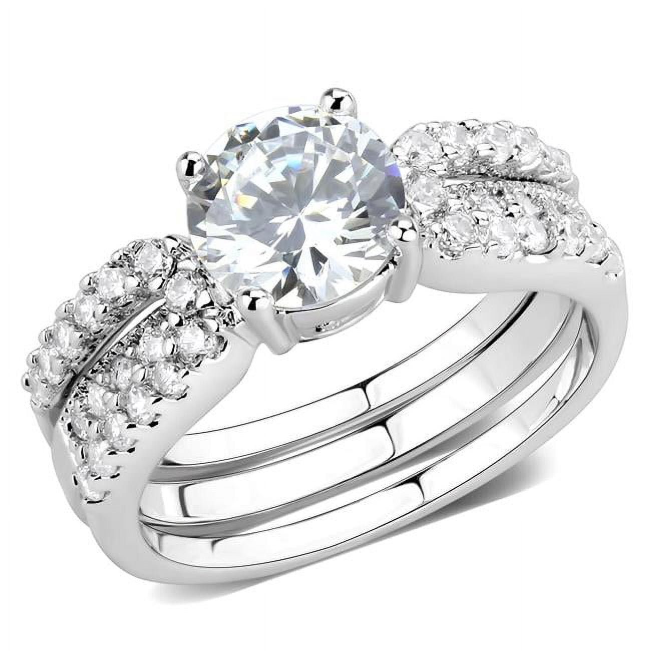 Women Rhodium Brass Ring with AAA Grade CZ in Clear - Size 9