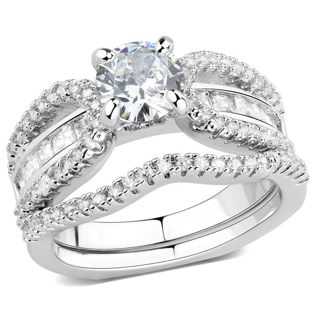 Women Rhodium Brass Ring with AAA Grade CZ in Clear - Size 7