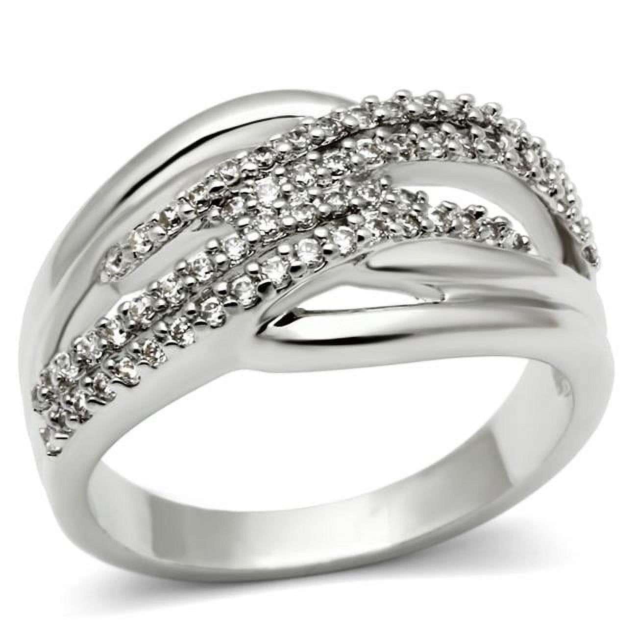Women Rhodium Brass Ring with AAA Grade CZ in Clear - Size 5