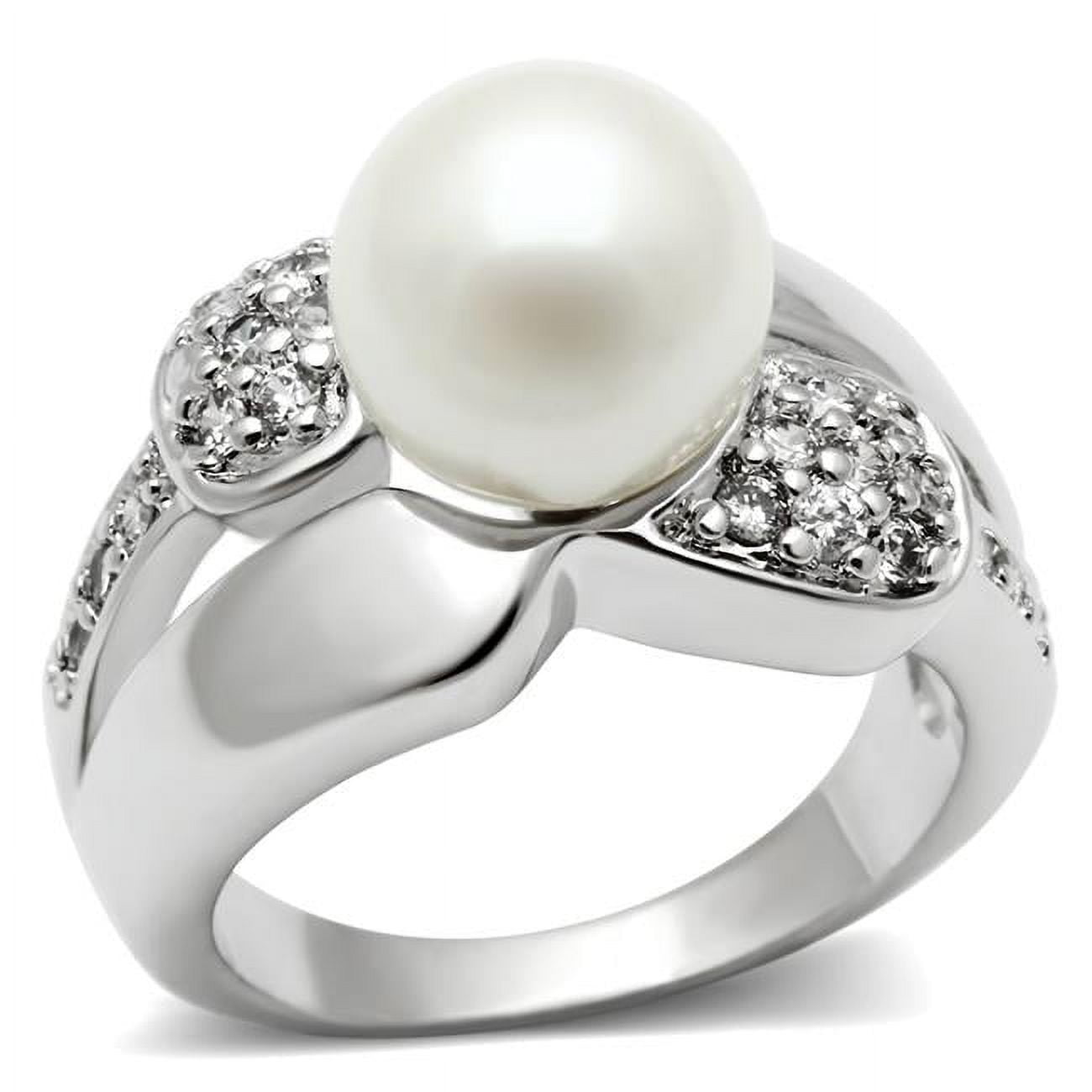 Women Rhodium Brass Ring with Synthetic in White - Size 9