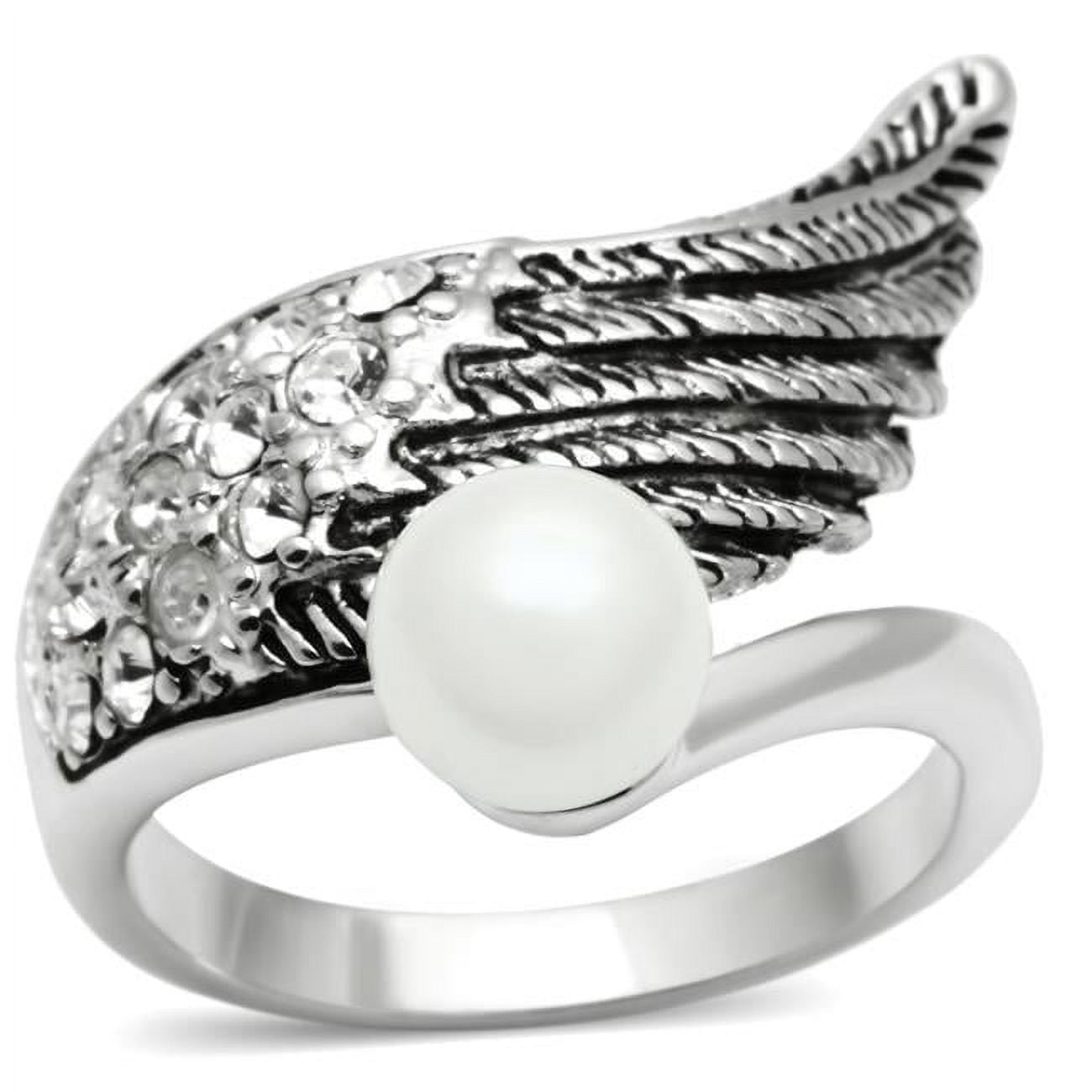 Women Rhodium Brass Ring with Synthetic in White - Size 5