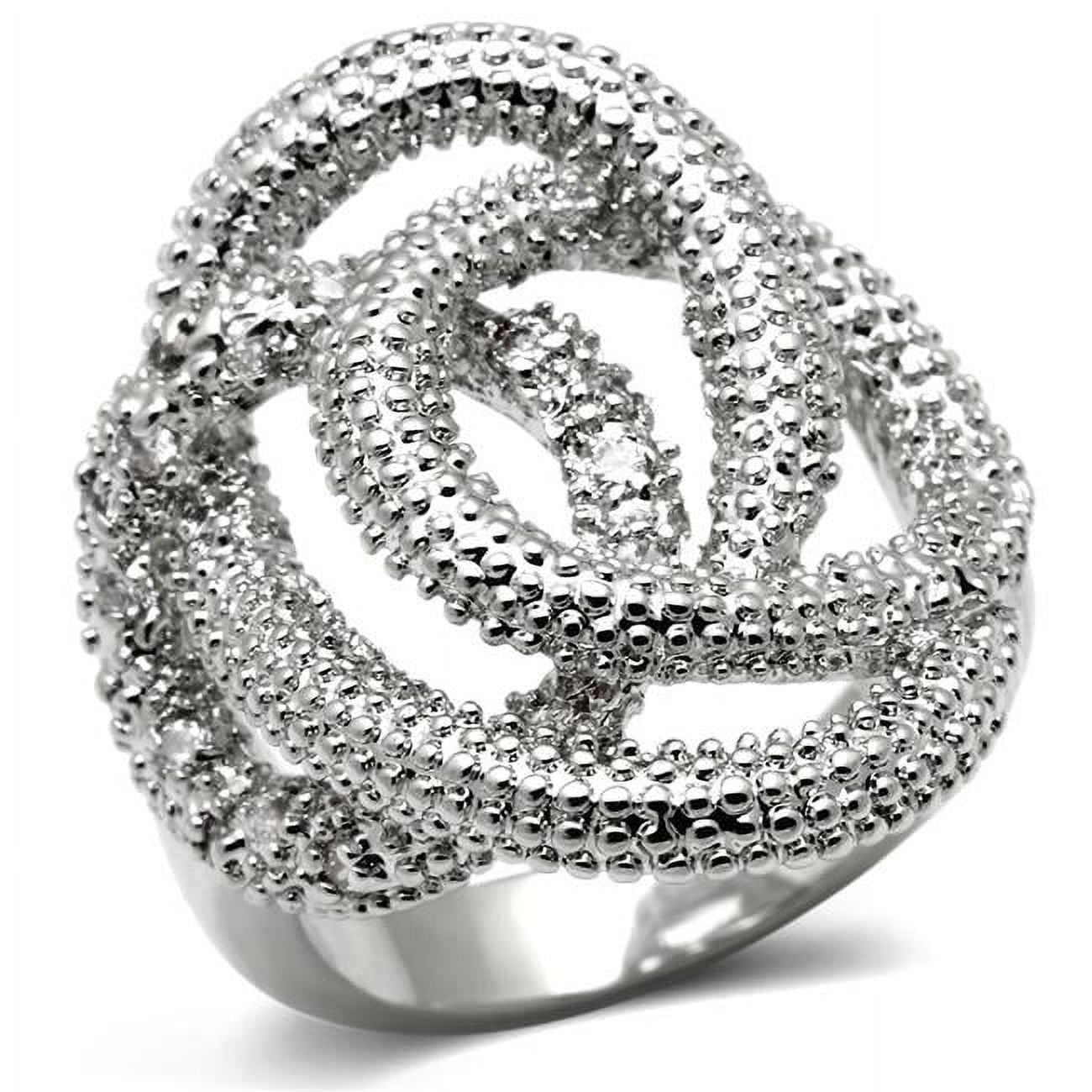 Women Rhodium Brass Ring with AAA Grade CZ in Clear - Size 7
