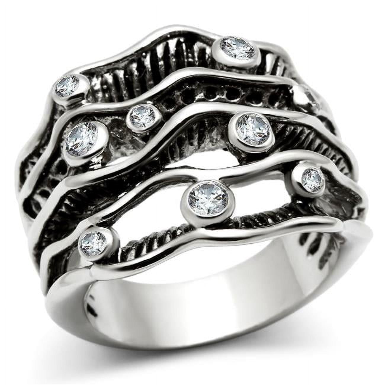 Women Rhodium Brass Ring with AAA Grade CZ in Clear - Size 8