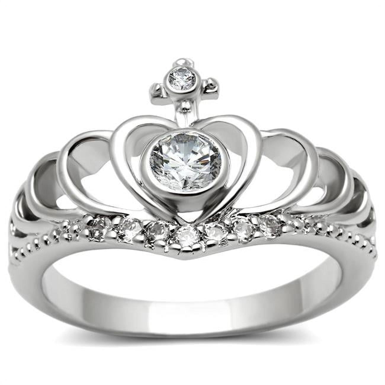 Women Rhodium Brass Ring with AAA Grade CZ in Clear - Size 5