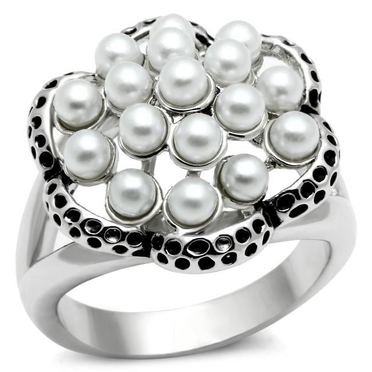 Women Rhodium Brass Ring with Synthetic in White - Size 8