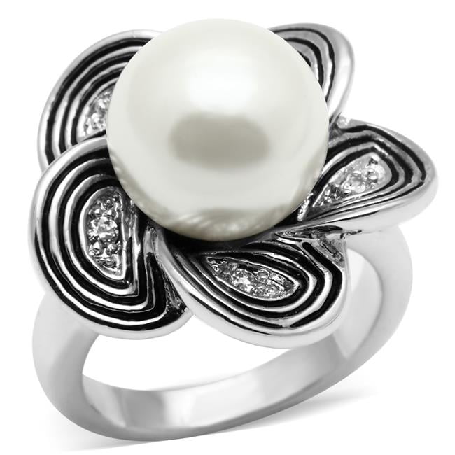 Women Rhodium Brass Ring with Synthetic in White - Size 8