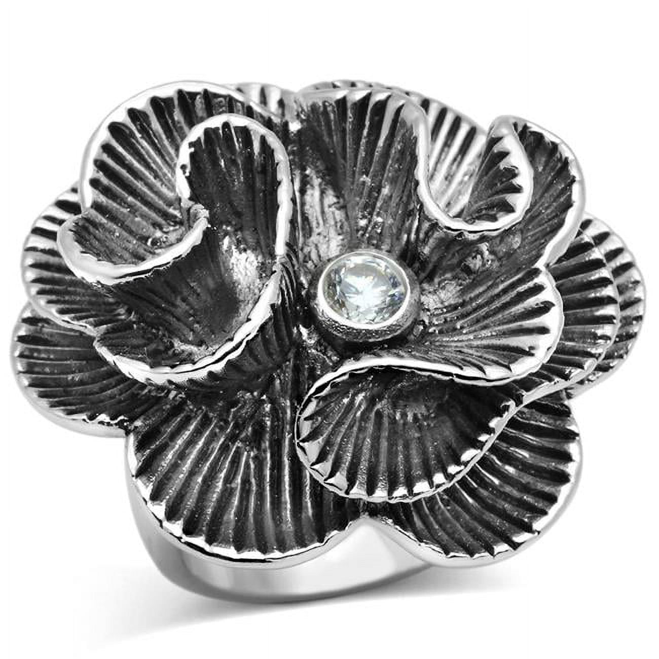 Women Rhodium Brass Ring with AAA Grade CZ in Clear - Size 5