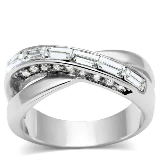 Women Rhodium Brass Ring with Top Grade Crystal in Clear - Size 8