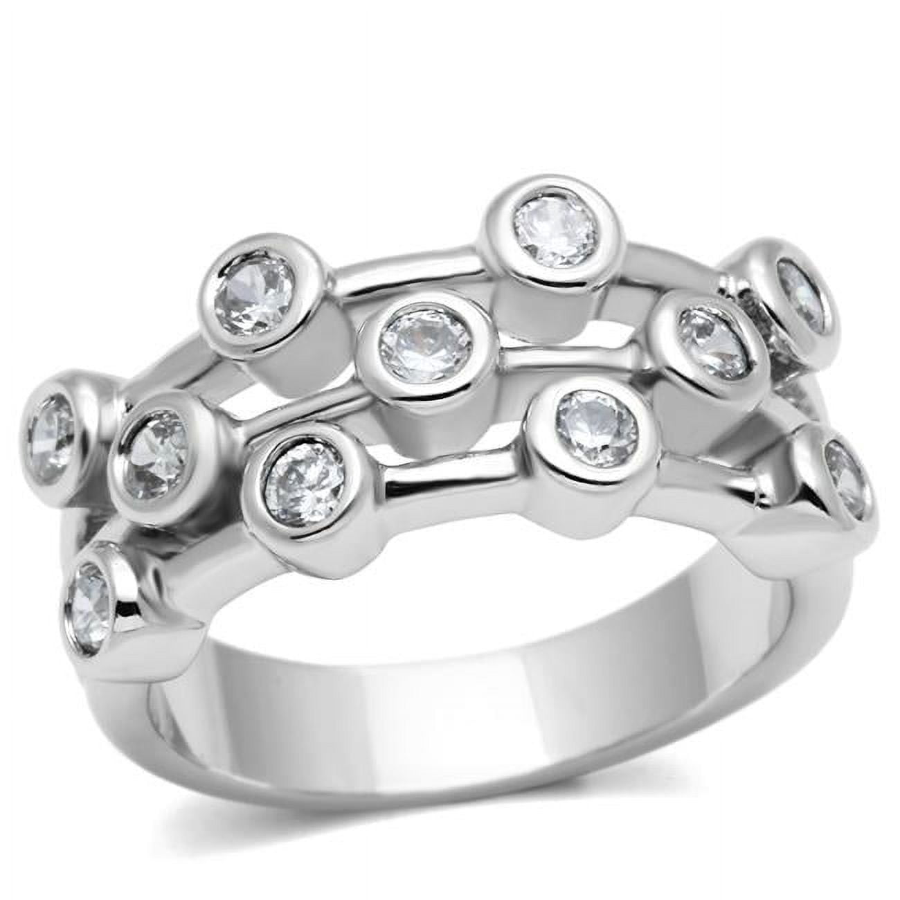 Women Rhodium Brass Ring with AAA Grade CZ in Clear - Size 6