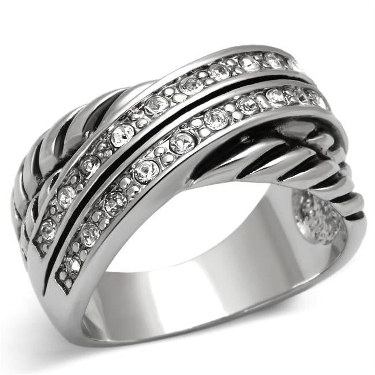 Women Rhodium Brass Ring with Top Grade Crystal in Clear - Size 9
