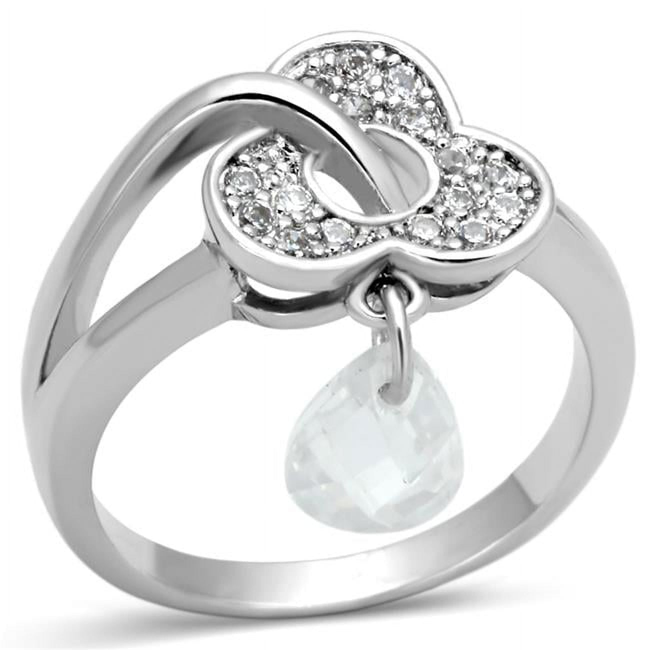 Women Rhodium Brass Ring with AAA Grade CZ in Clear - Size 6