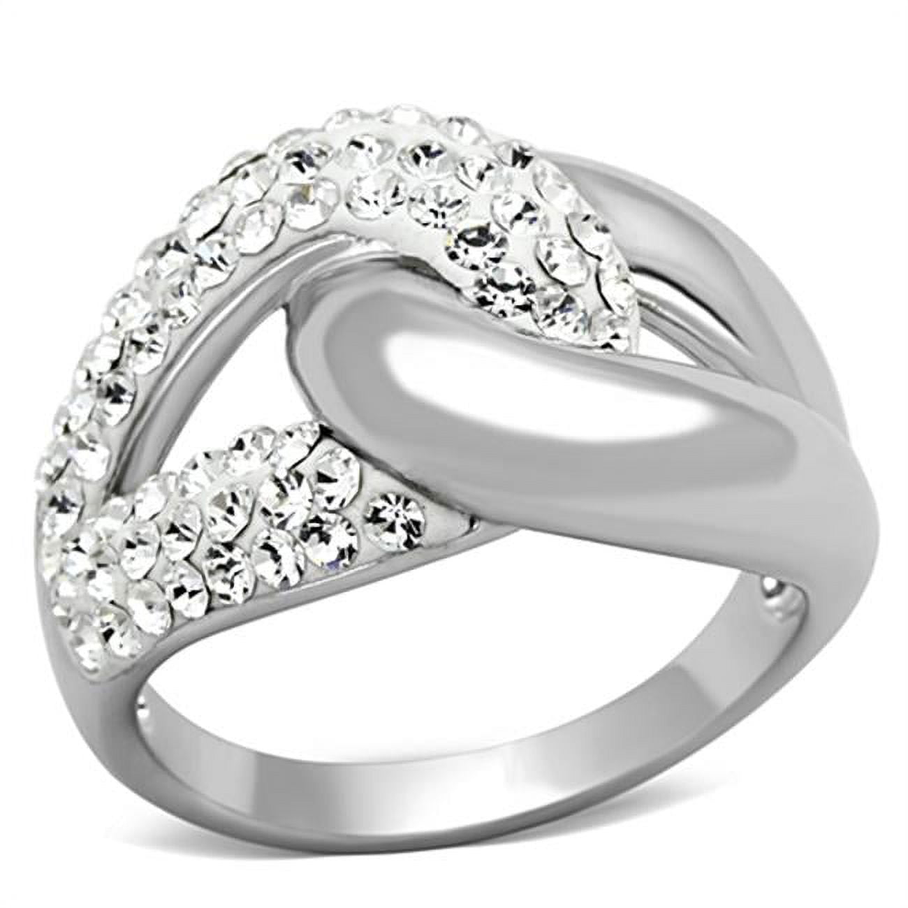 Women Rhodium Brass Ring with Top Grade Crystal in Clear - Size 7