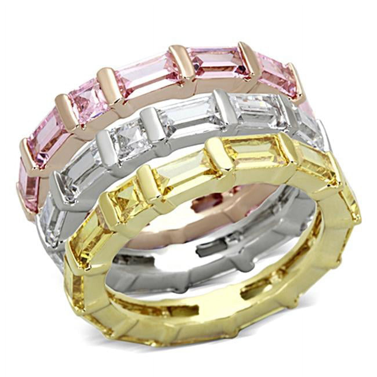 Women Tricolor Brass Ring with AAA Grade CZ in Multi Color - Size 5
