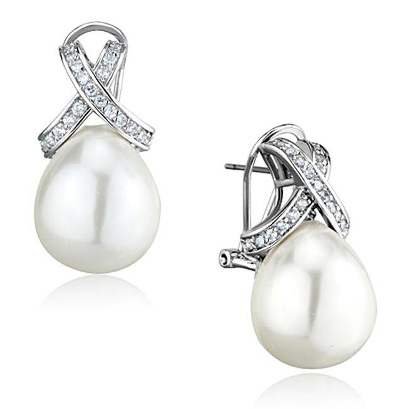 Picture of Alamode 3W677 Women Rhodium Brass Earrings with Synthetic in White