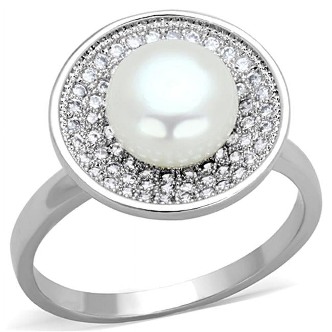 Women Rhodium Brass Ring with Synthetic in White - Size 5