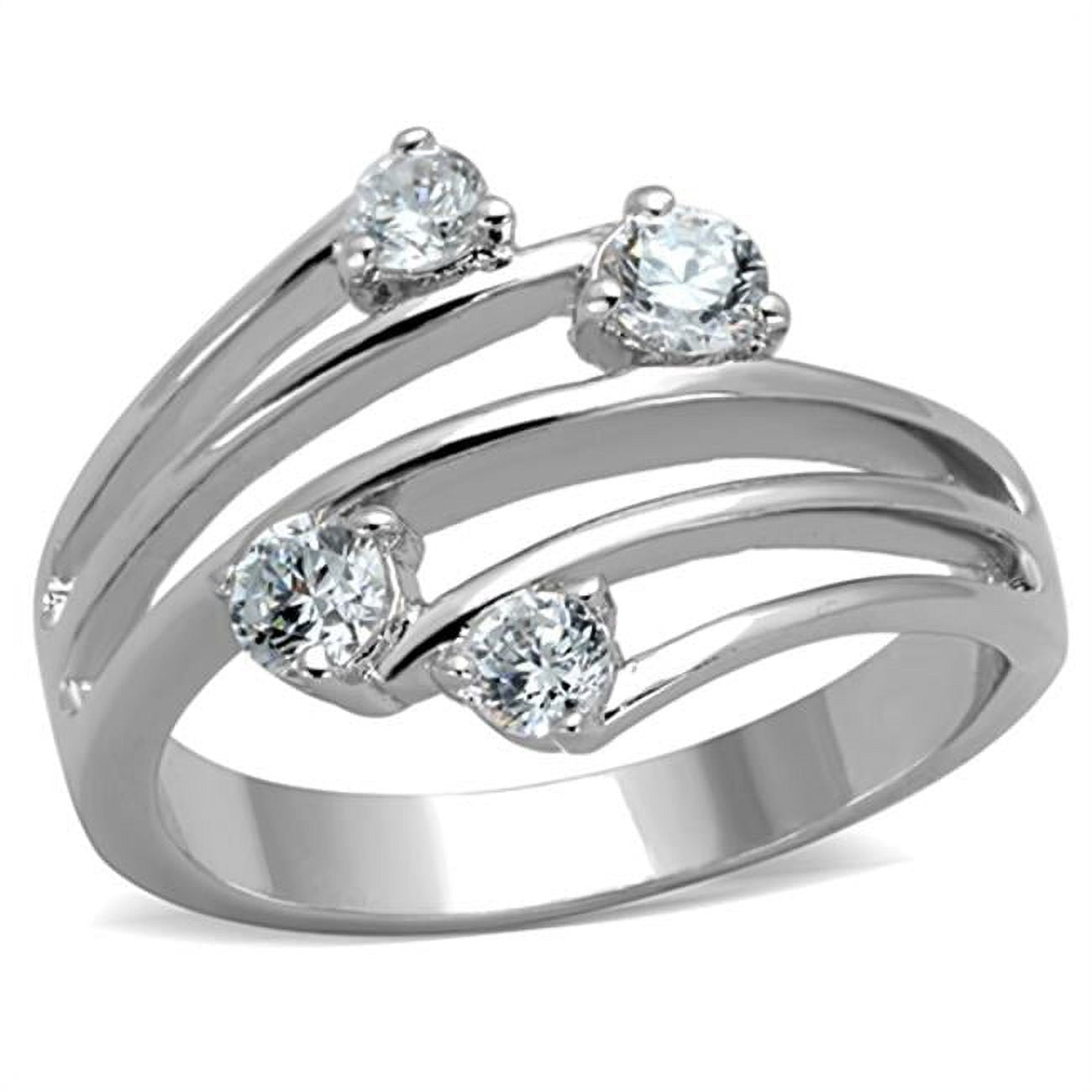 Women Rhodium Brass Ring with AAA Grade CZ in Clear - Size 6