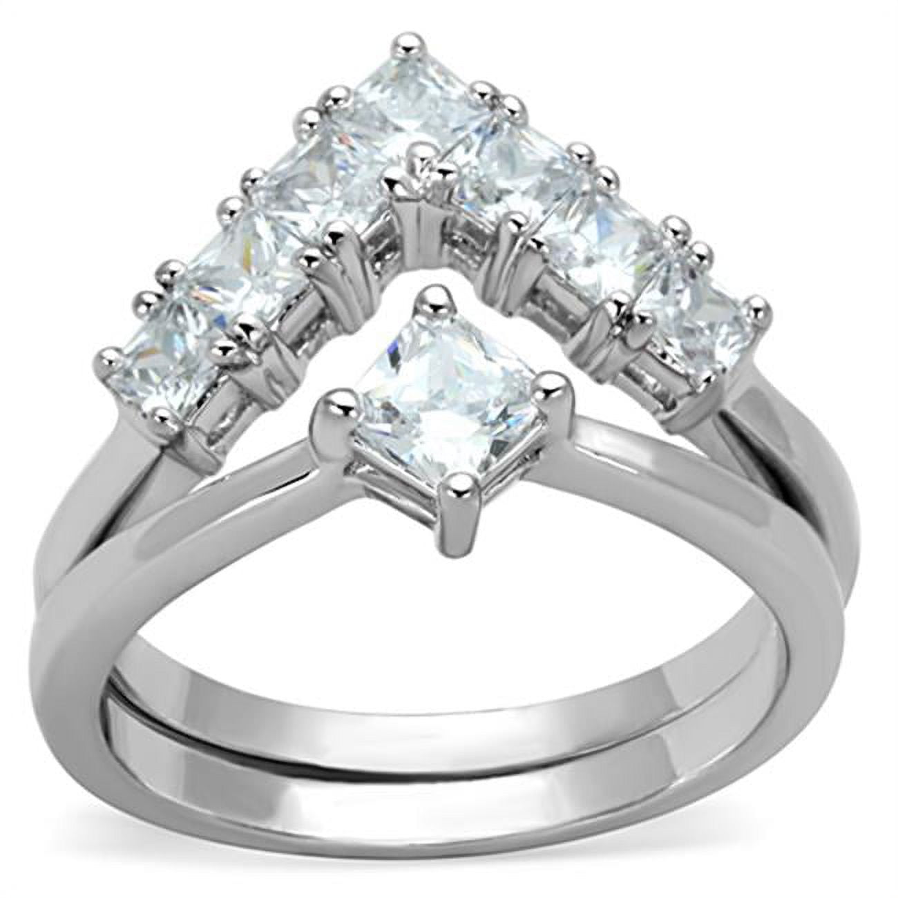 Women Rhodium Brass Ring with AAA Grade CZ in Clear - Size 7