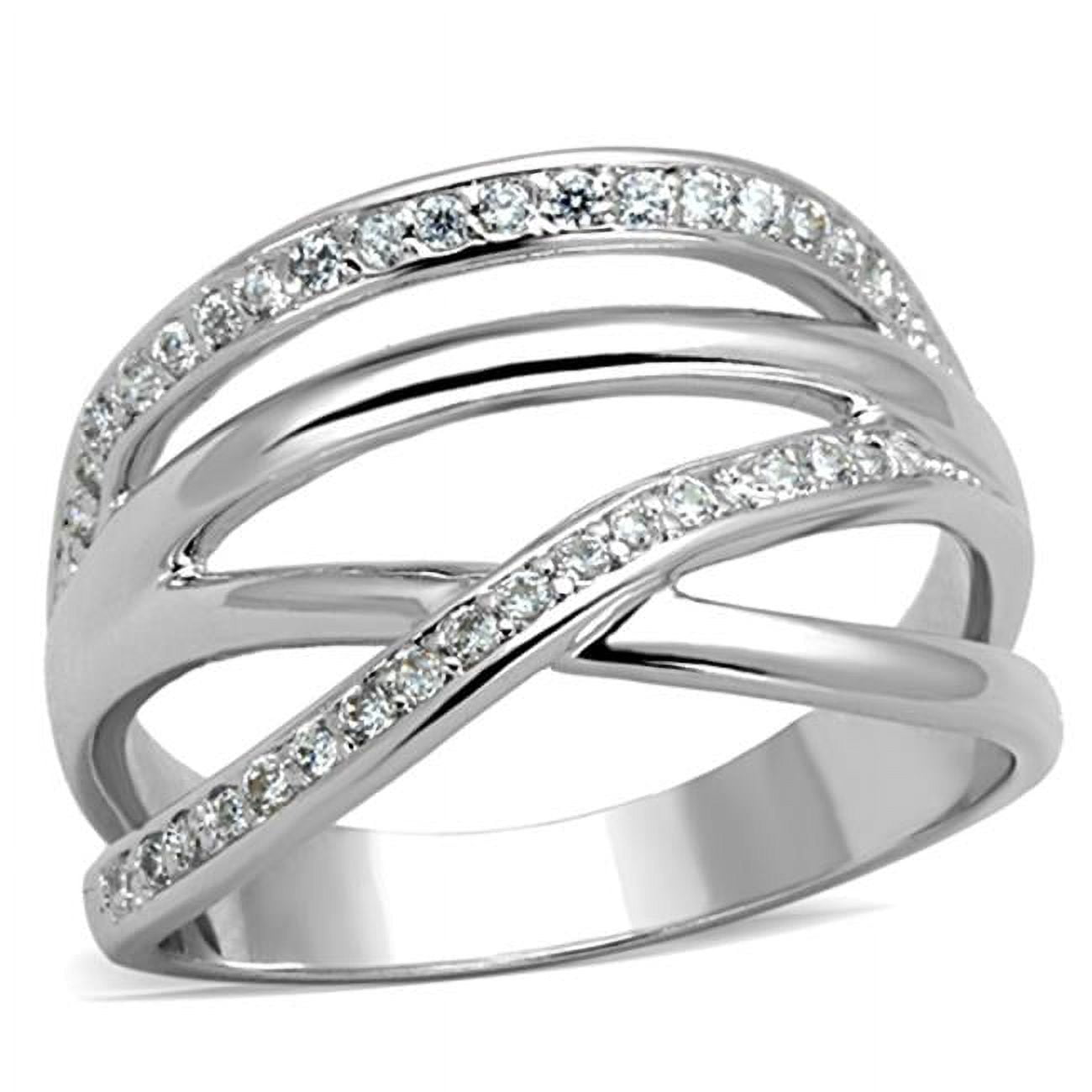 Women Rhodium Brass Ring with AAA Grade CZ in Clear - Size 10