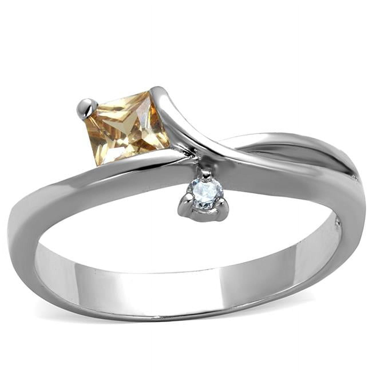 Women Rhodium Brass Ring with AAA Grade CZ in Champagne - Size 5
