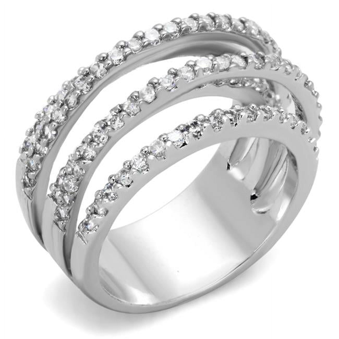 Women Rhodium Brass Ring with AAA Grade CZ in Clear - Size 5