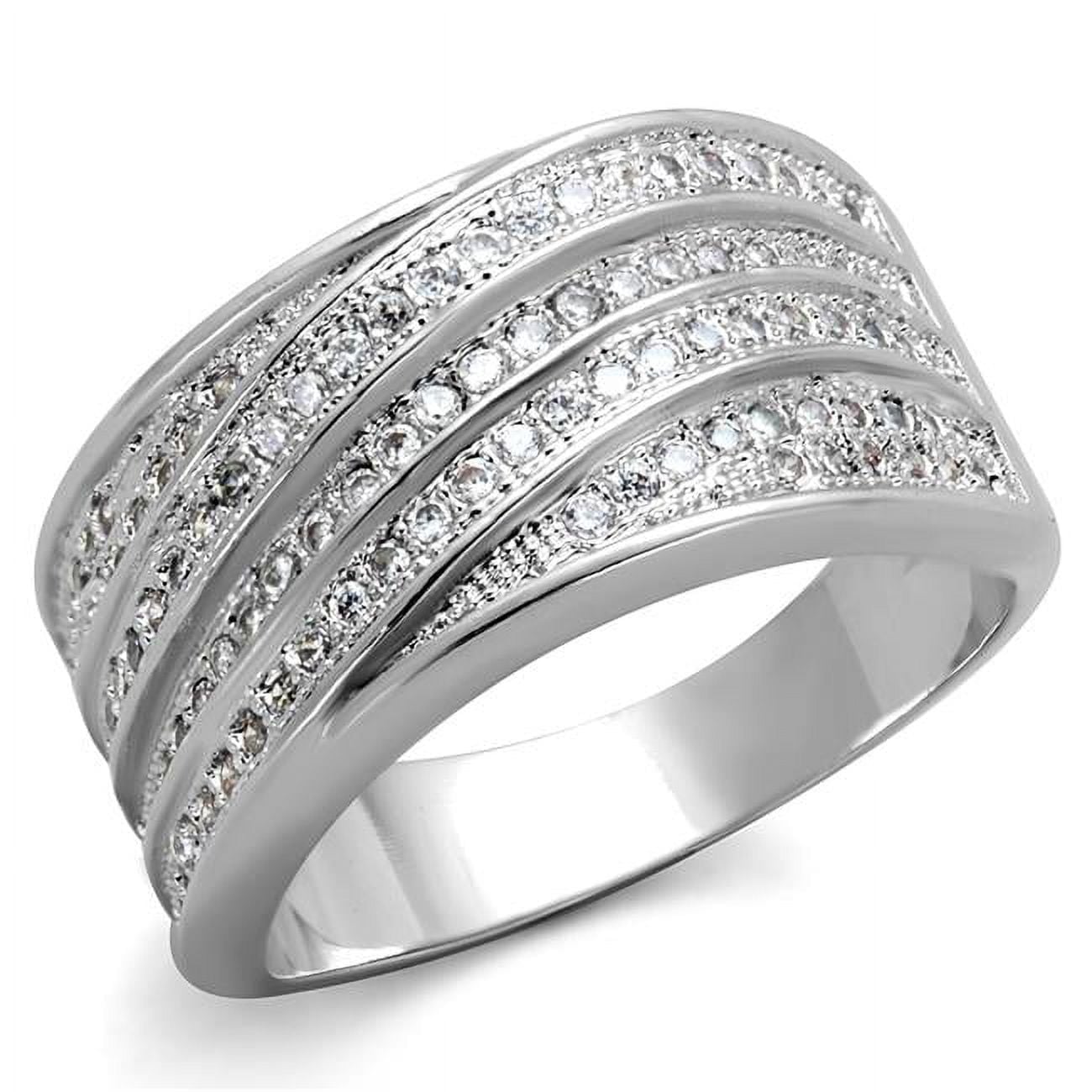 Women Rhodium Brass Ring with AAA Grade CZ in Clear - Size 7
