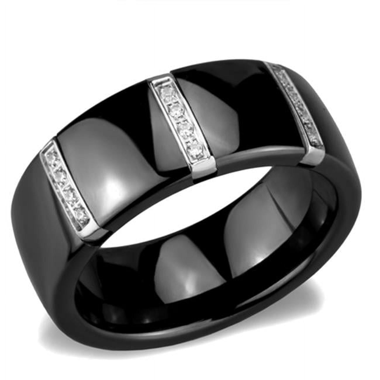 Picture of Alamode 3W956-6 Women High Polished Stainless Steel Ring with Ceramic in Jet - Size 6