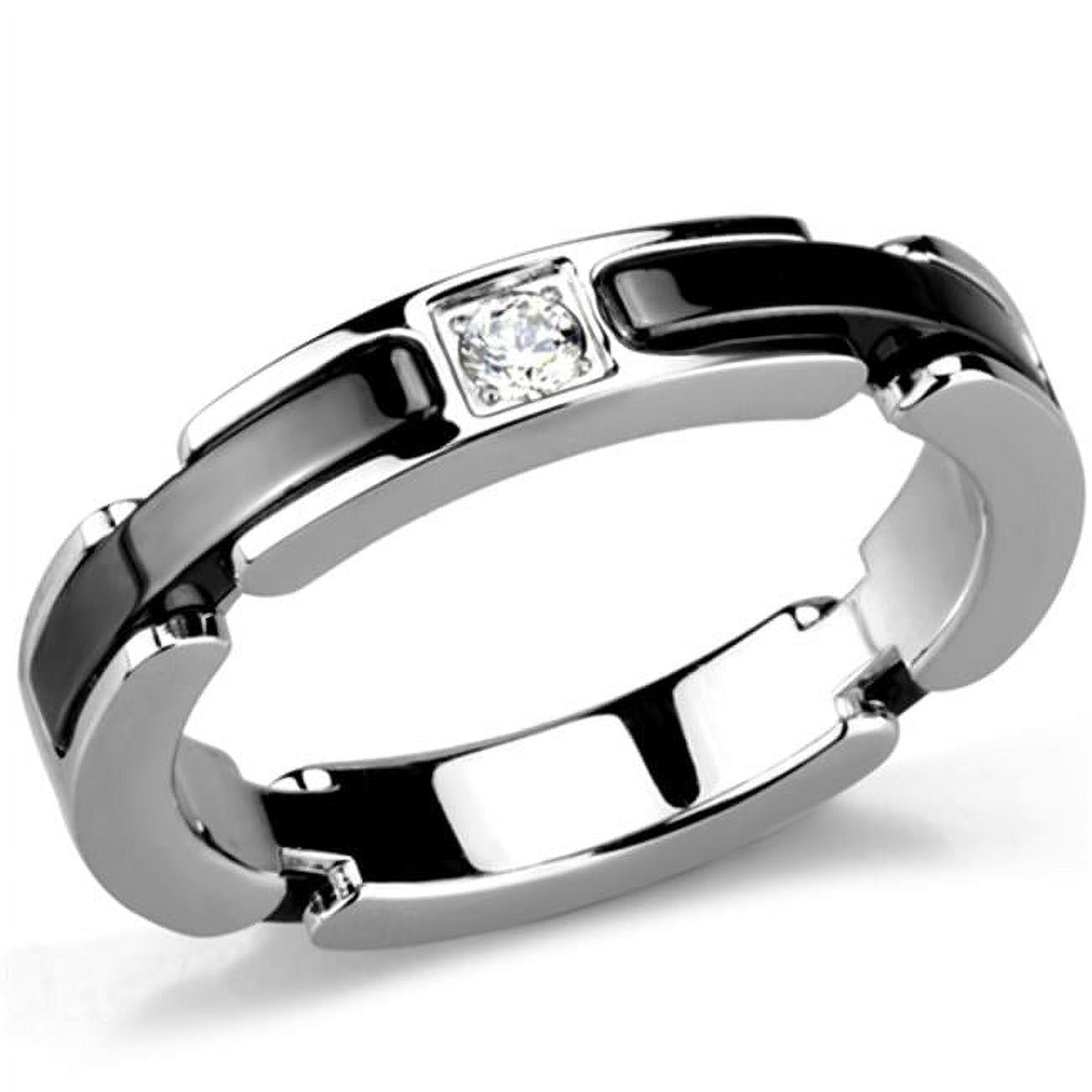 Picture of Alamode 3W962-7 Women High Polished Stainless Steel Ring with Ceramic in Jet - Size 7