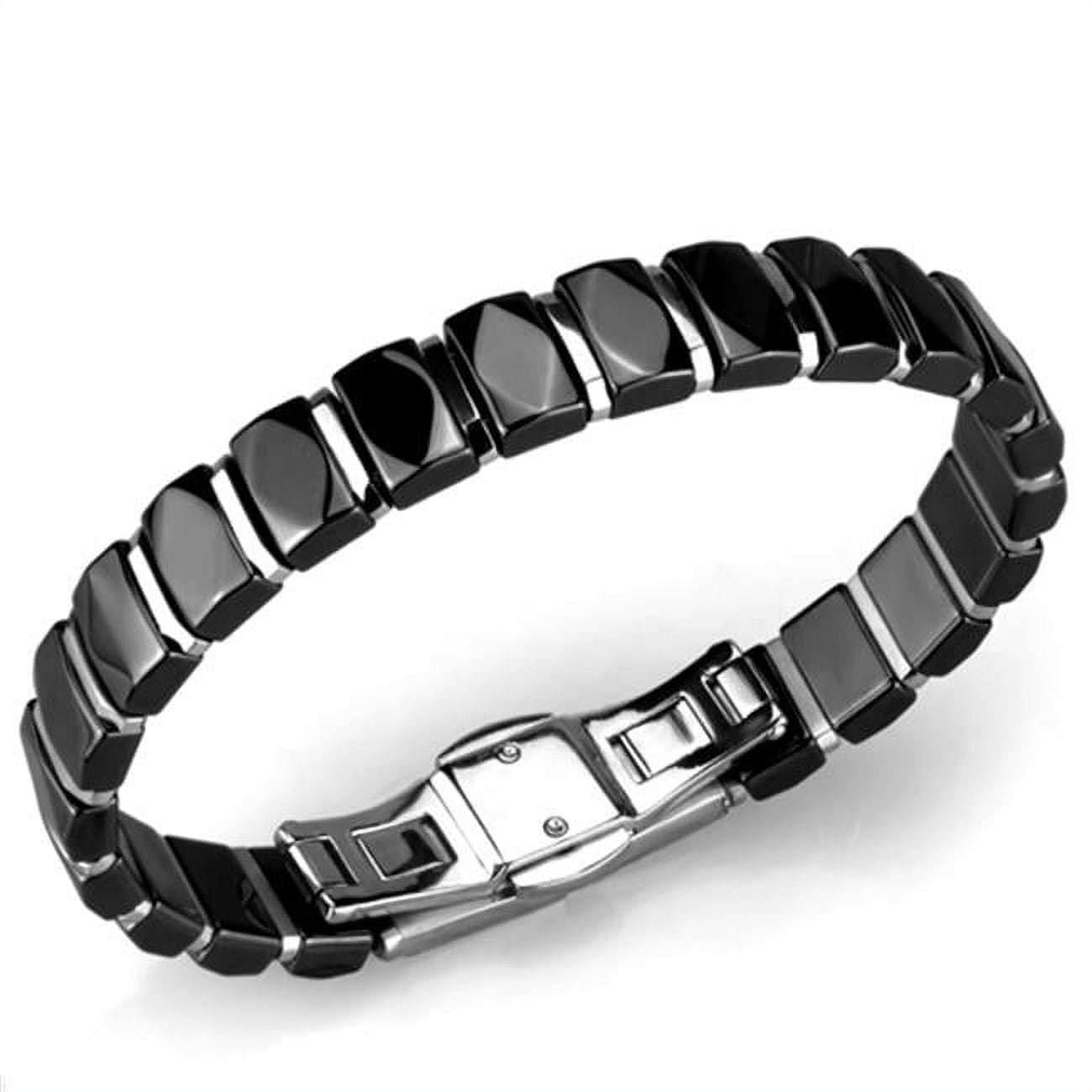 Picture of Alamode 3W990-8.25 Women High Polished Stainless Steel Bracelet with Ceramic in Jet - 8.25 in.