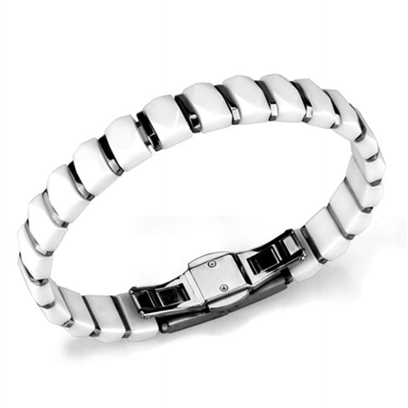 Picture of Alamode 3W991-8.25 Women High Polished Stainless Steel Bracelet with Ceramic in White - 8.25 in.