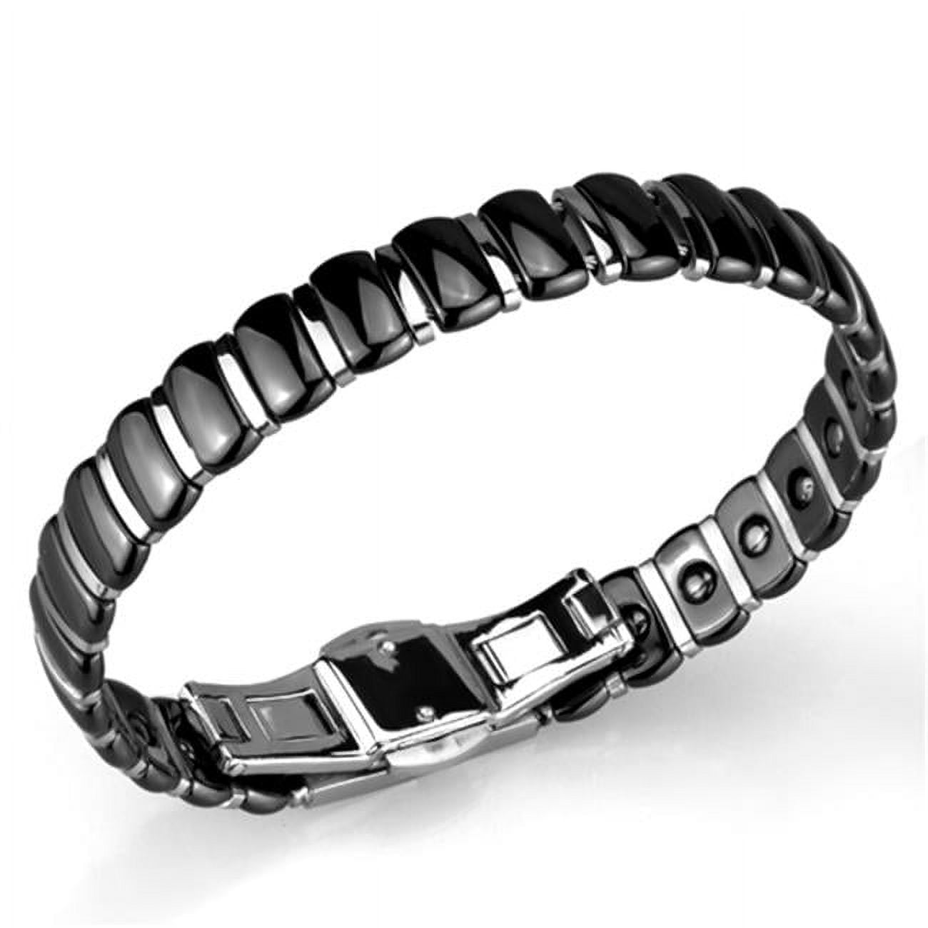 Picture of Alamode 3W995-8.25 Women High Polished Stainless Steel Bracelet with Ceramic in Jet - 8.25 in.