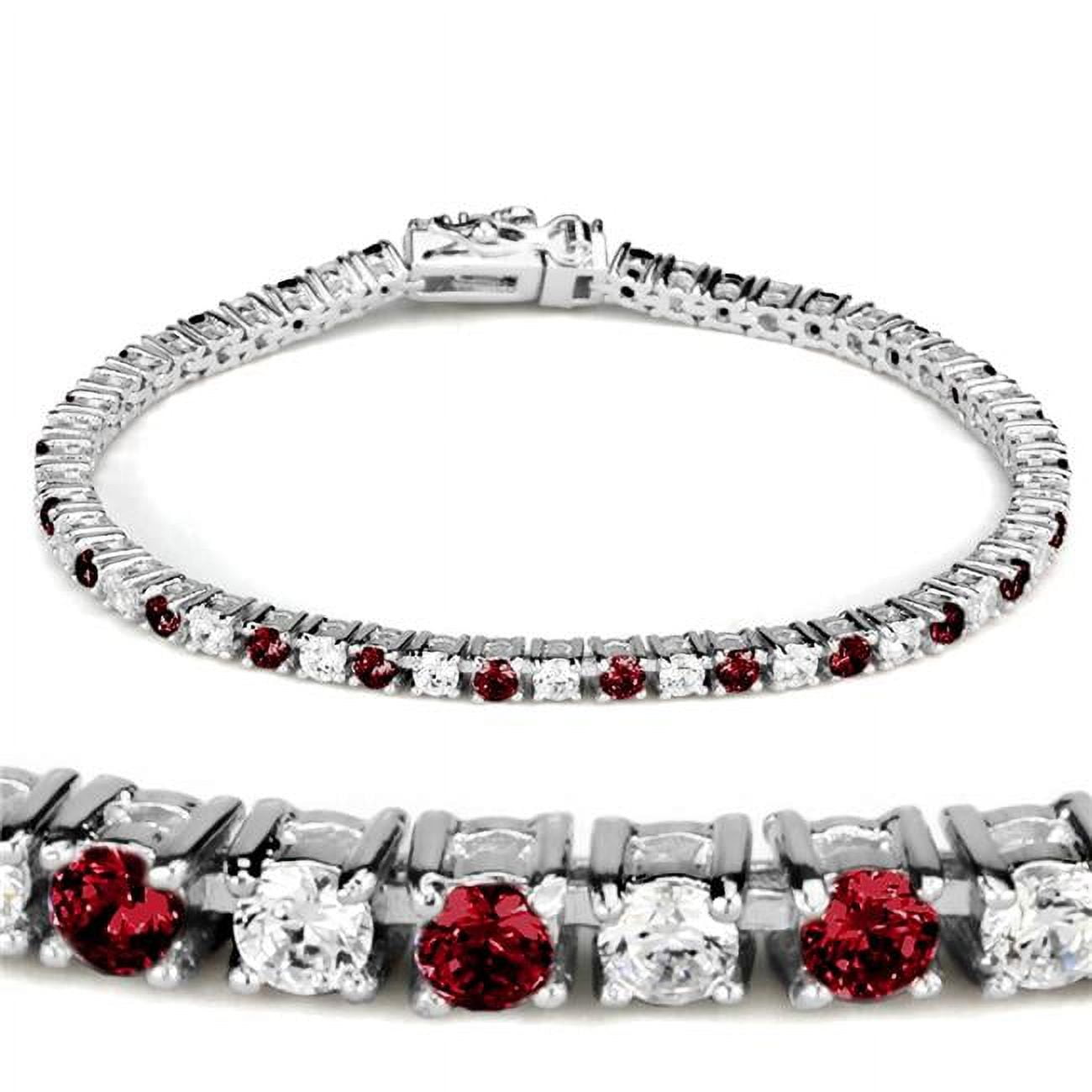 Picture of Alamode 46902-7 Women Rhodium Brass Bracelet with Synthetic in Ruby - 7 in.