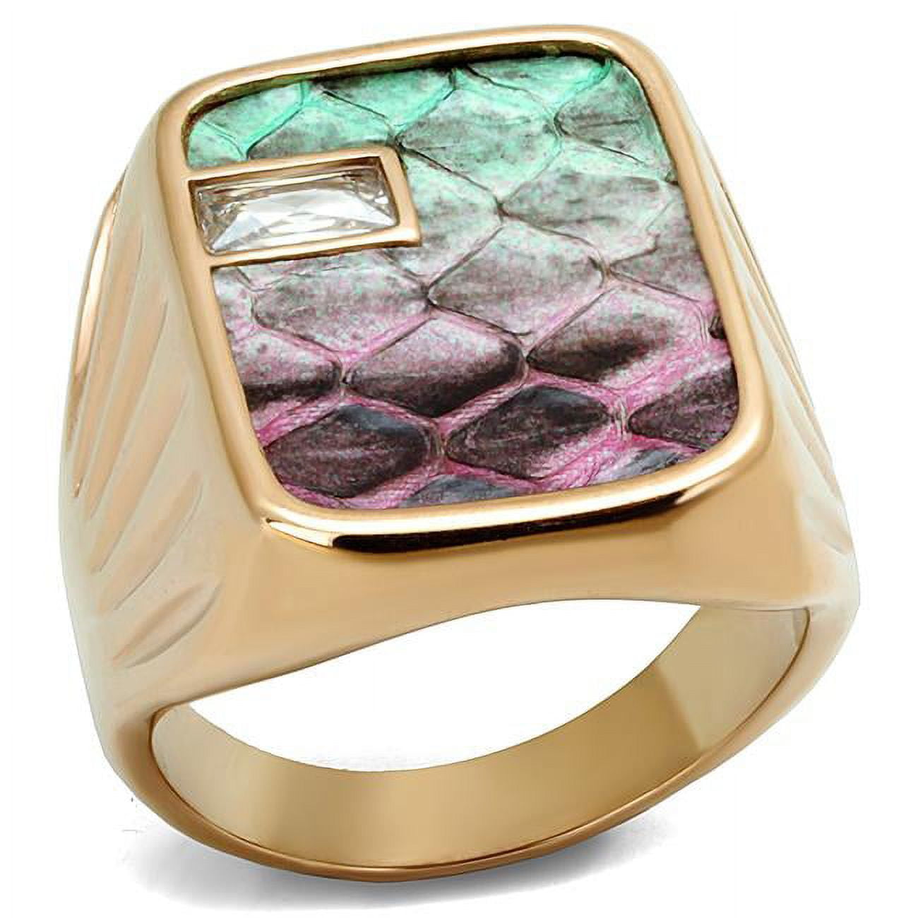 Men IP Rose Gold Stainless Steel Ring with Leather in Multi Color - Size 9