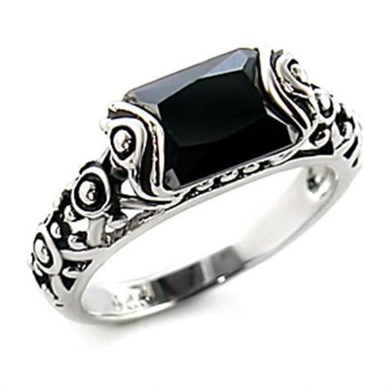 Women Rhodium Brass Ring with AAA Grade CZ in Jet - Size 10
