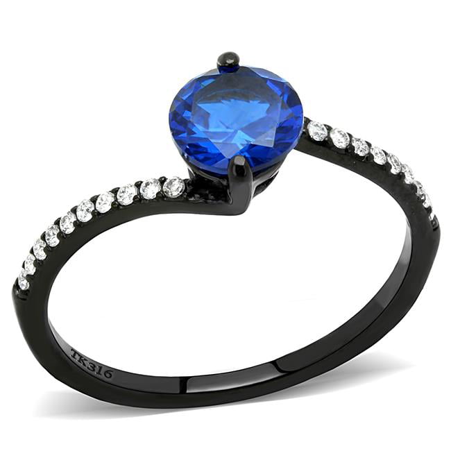 Picture of Alamode DA012-9 Women IP Black Stainless Steel Ring with Synthetic in London Blue - Size 9