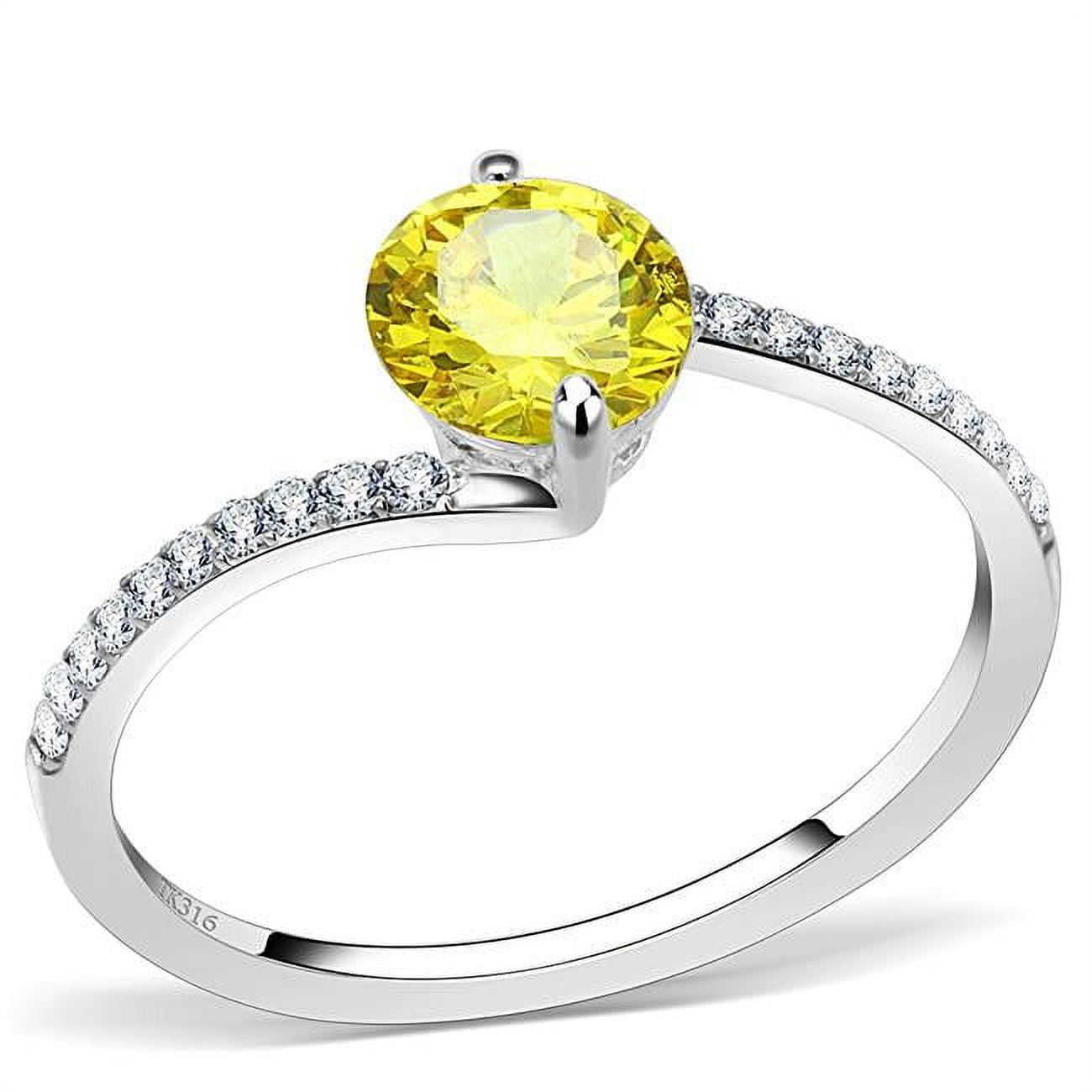 Women High Polished Stainless Steel Ring with AAA Grade CZ in Topaz - Size 7