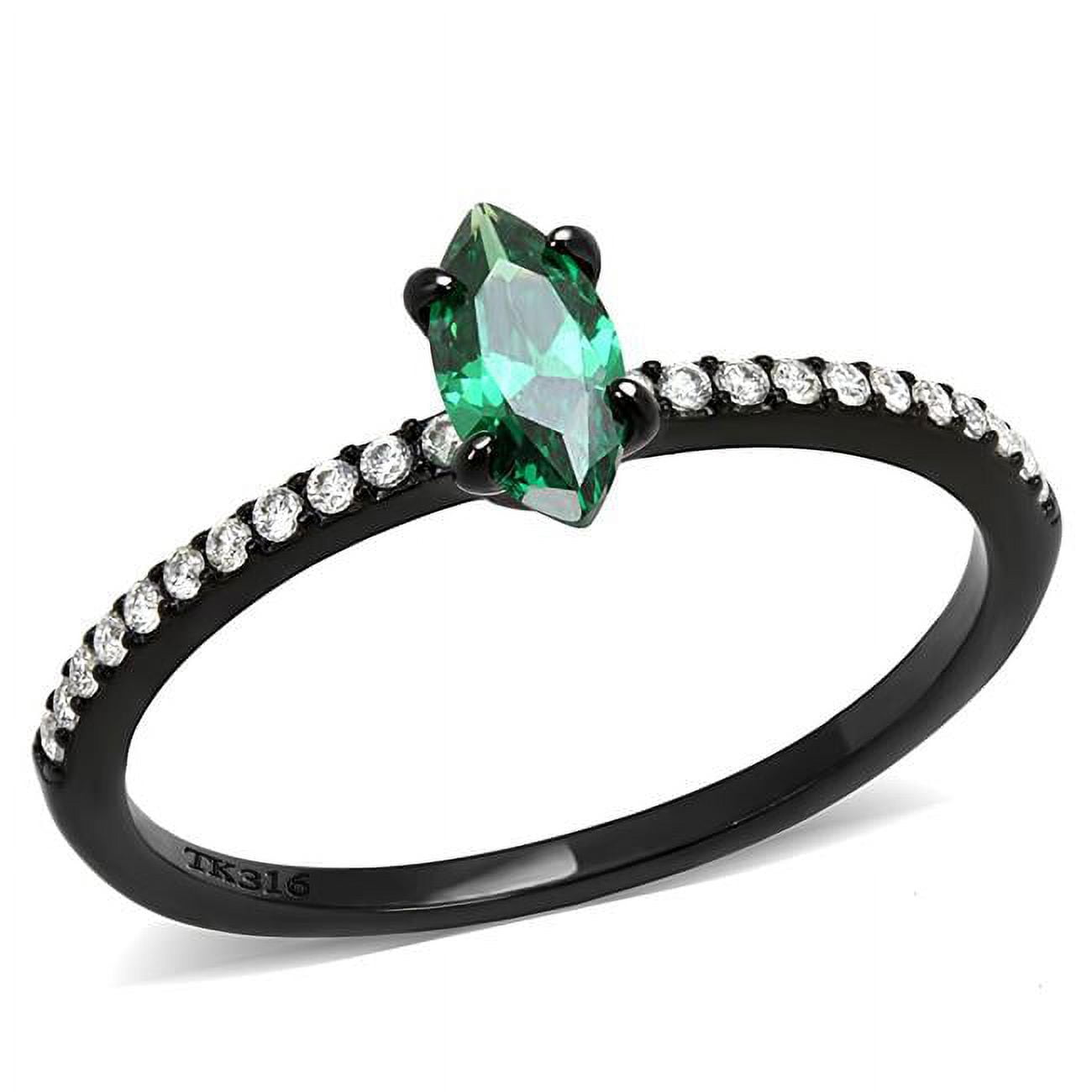 Women IP Black Stainless Steel Ring with AAA Grade CZ in Emerald - Size 9