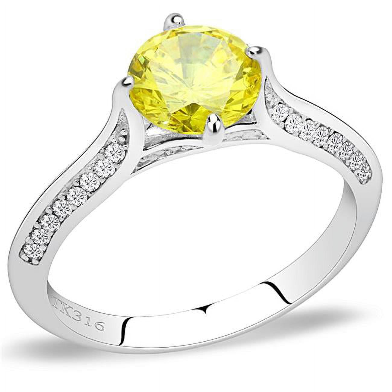 Women High Polished Stainless Steel Ring with AAA Grade CZ in Topaz - Size 6
