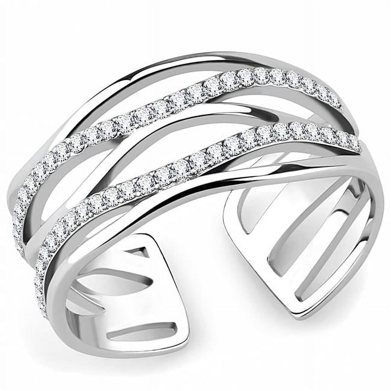 Women High Polished Stainless Steel Ring with AAA Grade CZ in Clear - Size 7