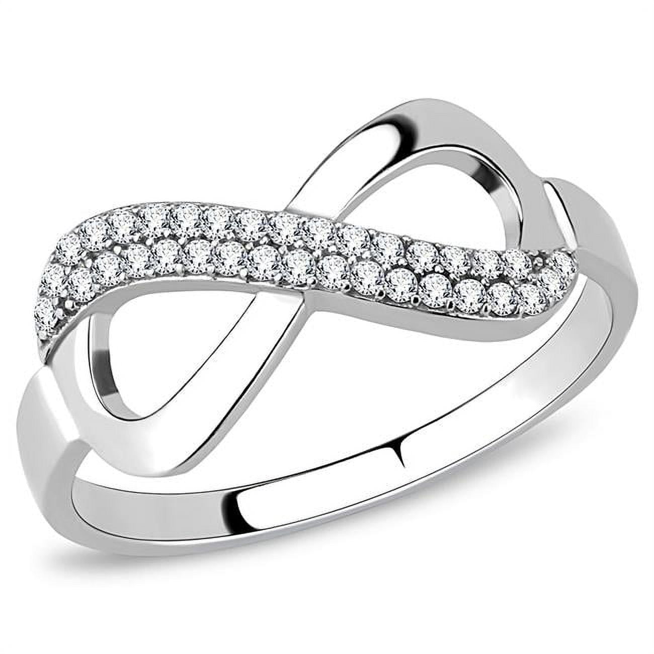 Women High Polished Stainless Steel Ring with AAA Grade CZ in Clear - Size 10