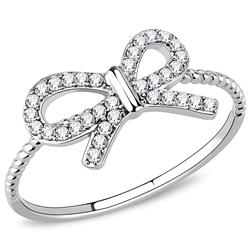 Women High Polished Stainless Steel Ring with AAA Grade CZ in Clear - Size 9