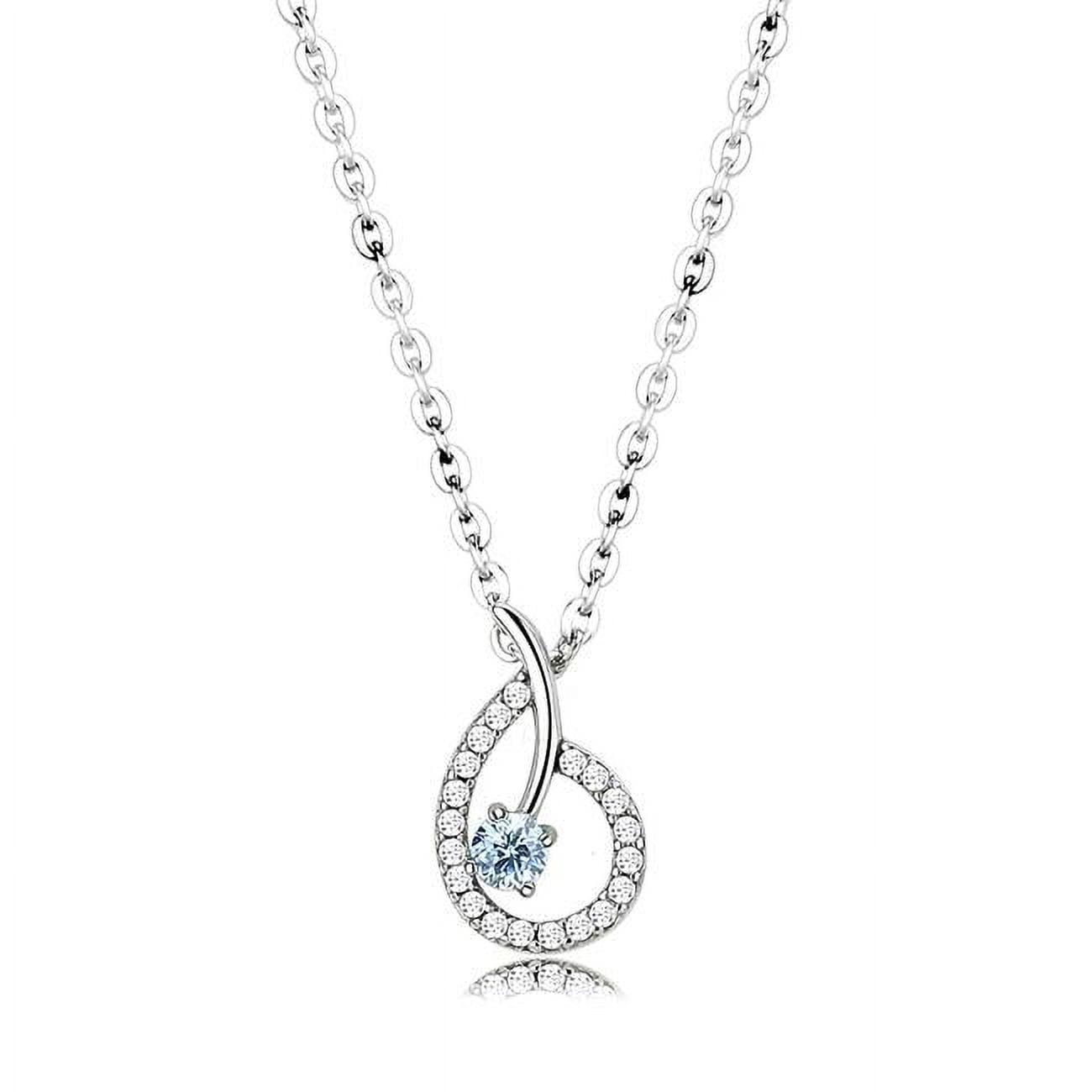 Picture of Alamode DA090-18Plus2 Women High Polished Stainless Steel Chain Pendant with AAA Grade CZ in Sea Blue - 18 & 2 in.