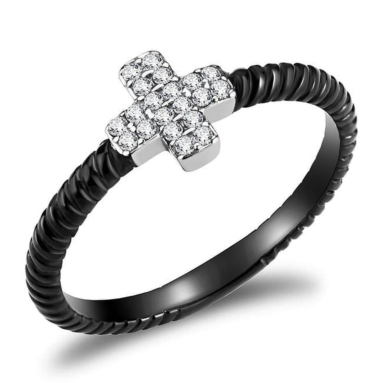 Women Two-Tone IP Black Stainless Steel Ring with AAA Grade CZ in Clear - Size 5