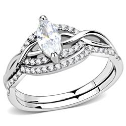 Women High Polished Stainless Steel Ring with AAA Grade CZ in Clear - Size 9