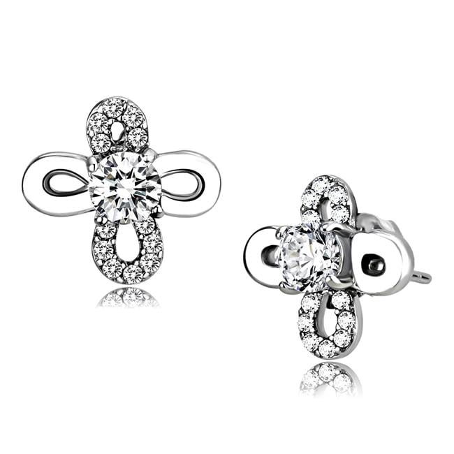 Picture of Alamode DA206 Women High Polished Stainless Steel Earrings with AAA Grade CZ in Clear
