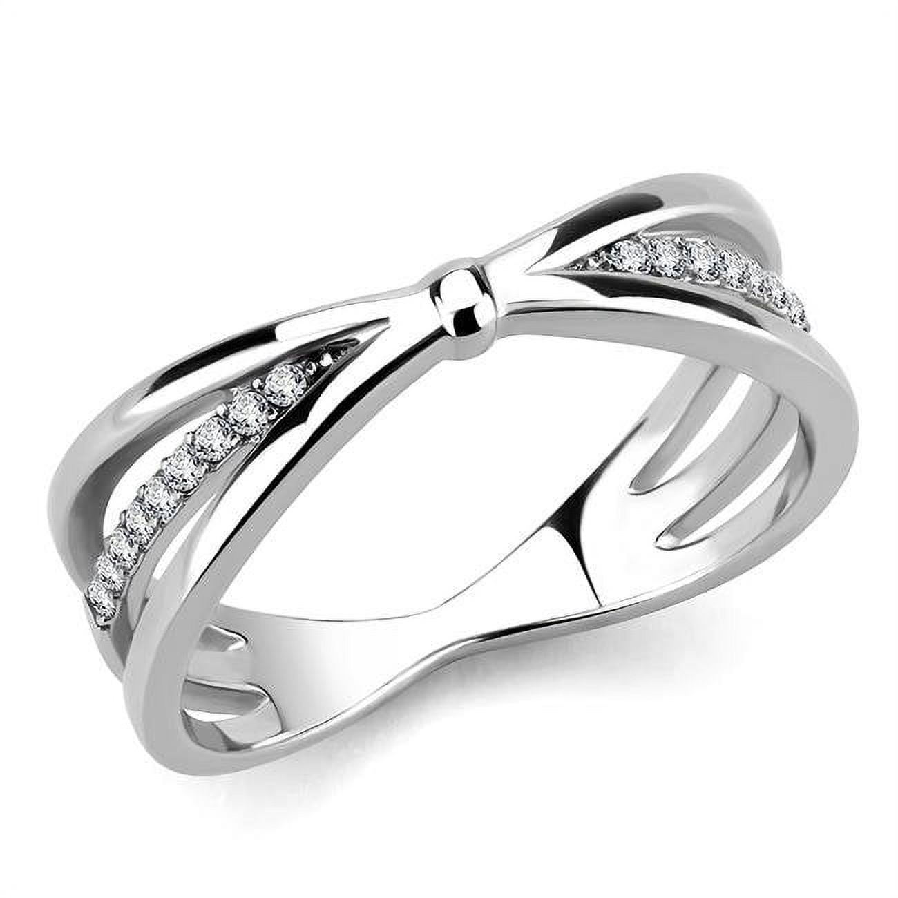 Women High Polished Stainless Steel Ring with AAA Grade CZ in Clear - Size 6