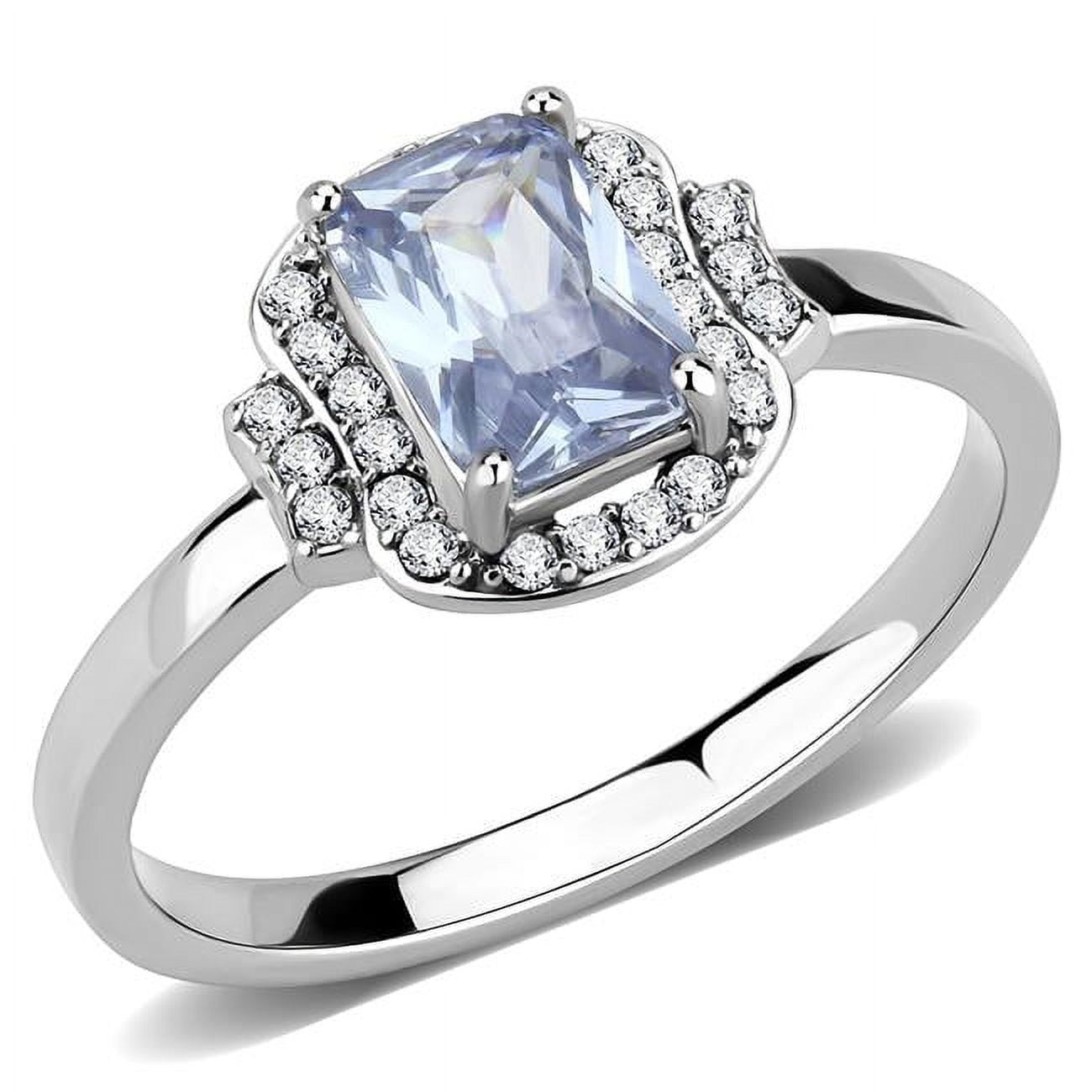 Women High Polished Stainless Steel Ring with AAA Grade CZ in Light Amethyst - Size 9
